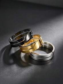 1PC Simple Fashion Hollow Stainless Steel Men's Ring, Unisex Jewelry, Suitable For Couples/Engagement/Wedding/Promise Ring/Vow Ring - Ring - View 2