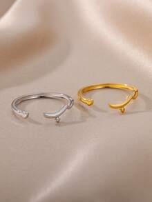 1pc Personalized Arabic Letter Symbol Ring, 18K Gold Plated Stainless Steel Open Band, Minimalist Women's Jewelry - Multicolor - View 11