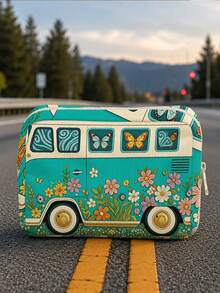 「Flower Bus」圖案收納包，化妝包、盥洗包，輕便可攜，可堆疊設計，雙拉鍊、透氣網布與可水洗內裡，適合收納化妝刷、口紅、保養瓶、珠寶等物品，滿足日常收納、過夜旅行、度假與健身房收納需求，旅行愛好者的理想選擇，幫您整齊便捷地整理小物品 - 彩色 - 查看 2