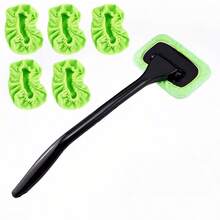 Long Handle Windshield Cleaning Tool, Includes 5 Reusable Microfiber Pads, Car Interior Window Dusting Brush, Multi-Function Glass Cleaning Brush, Suitable For Car, Bathroom Mirror, Shower Door - Glass Cleaning Cloth - View 6
