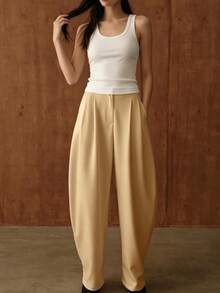 Women's Solid Color Casual Versatile Daily Wear Curved Leg Pants - Apricot - View 2