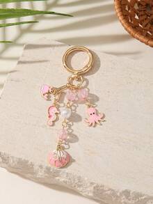 1pc Cute Ocean Animal Beaded Keychain, Octopus Seahorse Starfish Shell Dolphin Aesthetic Bag Charm For Boys Girls Backpack Gift - Multicolor - View 3