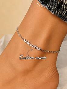 Customized Beach Name Anklet, Personalized Name Butterfly Punk Wedding Outdoor Beach Vacation Travel Waterproof Non-Fading Anklet Tag, Valentine's Day/Christmas Gift - Silver - View 1