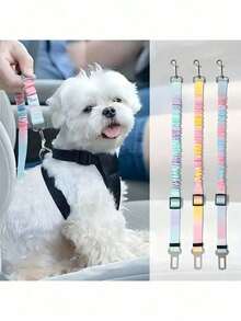 1pc Pet Car Seat Belt, Gradient Color Retractable Dog Leash, Rainbow Style Pet Leash, Elastic Shock-Absorbing Nylon Car Seat Belt, Dog Car Seat Belt, Dog Outdoor Supplies, Dog Car Seat, Car Seat Cover, Dog Car Seat Cover, Pet Car Seat - Multicolor - View 4