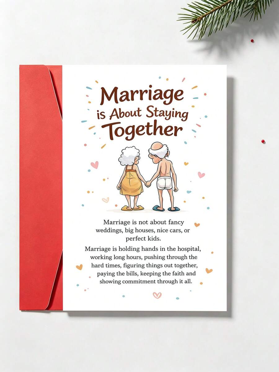 1 buah Kartu Ucapan Ulang Tahun "Pernikahan Adalah Tentang Tetap Bersama" dengan Amplop - Ucapan Cinta Romantis yang Hangat untuk Suami/Istri, Pasangan & Pasangan yang Telah Lama Bersama, Bagian Dalam Kosong - A - View 1
