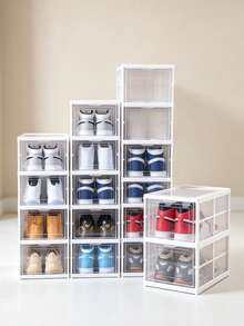 Foldable Clear Plastic Shoe Storage Boxes, Stackable Front Open Shoe Organizer Drawers, Dustproof Transparent Sneaker Container For Closet, Hallway, Bedroom, Space Saving Shoe Rack For Men Women Kids Footwear - View 2