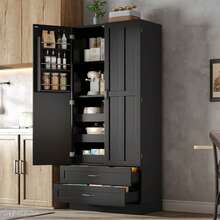 Kitchen Cabinet With 3 Sliding Shelves, Drawers, And A Tall Double-Door Pantry With Door Shelves For Kitchen, Dining Room, And Living Room - 查看 2