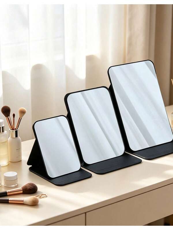 1pc Foldable Portable Makeup Mirror, Adjustable Standing Desktop Vanity Mirror, Elegant Design, …Suitable For Daily Use, Student Dorm And Travel, Space-Saving And Sturdy Structure, With Stand Portable Folding Makeup Mirro