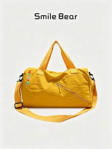 Cylindrical Fitness Travel Bag, Diagonal Zipper Pocket, Embroidered Logo, Adjustable Shoulder Strap, Suitable For Fitness, Swimming, Short Trips - Multicolor - View 3