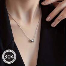 1pc 304 Stainless Steel Box Chain Bean Pendant Necklace, Minimalist Personalized Fashion Design, Suitable For Holiday, Birthday And Daily Wear - Multicolor - View 3