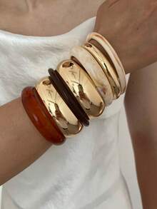 7/3pcs Vintage Elegant Acrylic Bracelet Set, Fashion Minimalist Design, Suitable For Casual Wear, Women's Style - Multicolor - View 4