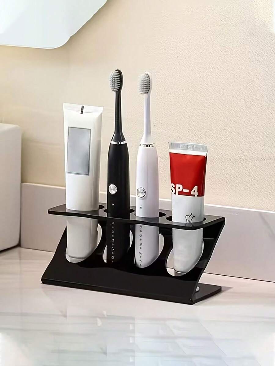 Estantería de almacenamiento multifuncional para baño con soporte para cepillo de dientes, estantería de almacenamiento con drenaje multifuncional, adecuada para la organización de la encimera del baño y la cocina, elegante y práctica - Multicolor - Ver 1