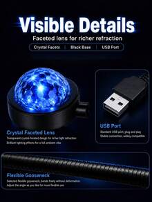Night Light - USB Car Night Light, Projection Lamp, Holiday Mood Light, RGB Color Changing, LED Car Magic Ball Light, Suitable For Bedside Lighting, Car, Bedroom, Living Room, Party Stage, Romantic Ambient Light, Halloween Gift - A - View 5