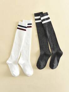 2 Pasang Kaos Kaki Anak Bergaris Selutut, Kaos Kaki Panjang Lembut, Nyaman, dan Bernapas untuk Seragam Olahraga Sepak Bola, Cocok untuk Remaja dan Balita - MultiWarna - View 2