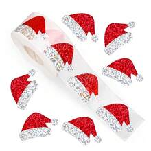 1 Roll 500pcs Christmas Hat Stickers, Christmas Seal Label Stickers, Santa Claus Gift Box Stickers, Merry Christmas Decoration, Christmas Gifts - View 1