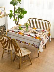 1pc,Autumn Style Tablecloth,Pumpkin & Maple Leaf Print Tablecloth,Square Tablecloth,Picnic Cloth,Multiple Sizes Available,Perfect For Family Dining,Restaurant Decor,Kitchen Decor,Home Decor,Outdoor Party Decor - Multicolor - View 6