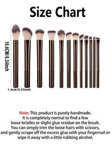12pcs Professional Soft Bristle Long Aluminum Handle Makeup Brush Set, Including Soft Foundation Brush, Eyeshadow Brush, Eyebrow Brush, Blending Brush, Highlighter Brush, Concealer Brush, Suitable For Daily Use And Travel, Great Gift For Makeup Tool Accessories, Store The Full Set Of Makeup Brushes In A Makeup Bag, Pair With Daily Outfits For Back To School, Essential For Halloween Outfits And Holiday Dressing. - Coffee Brown - View 3