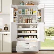 Kitchen Cabinet With 3 Sliding Shelves, Drawers, And A Tall Double-Door Pantry With Door Shelves For Kitchen, Dining Room, And Living Room - View 2