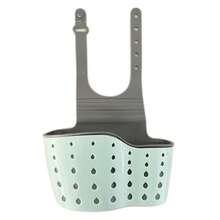 1pc Kitchen Storage Rack, Adjustable Clip-On Sink Sponge Holder, Hanging Drip Basket, Kitchen Gadget - Green - View 7