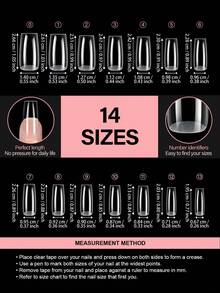AILLSA 112/224/336pcs Square Acrylic Nail Tips, 14 Sizes Semi-Matte Inner Side Full Set Acrylic Nail Tips, Suitable For Nail Salon And DIY Nail Art Acrylic Nail Tips Or Nail Products - Clear - View 4