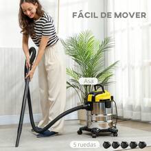 HOMCOM Aspirador en Seco y Húmedo 3 en 1, 1200W, Aspiradora con Función de Soplador, Manguera 2 m, Depósito Inoxidable 20L, Triple Filtro, Boquilla para Suelos y Ranuras, Amarillo - Enchufe EU Tipo F(220-240V) - Ver 7