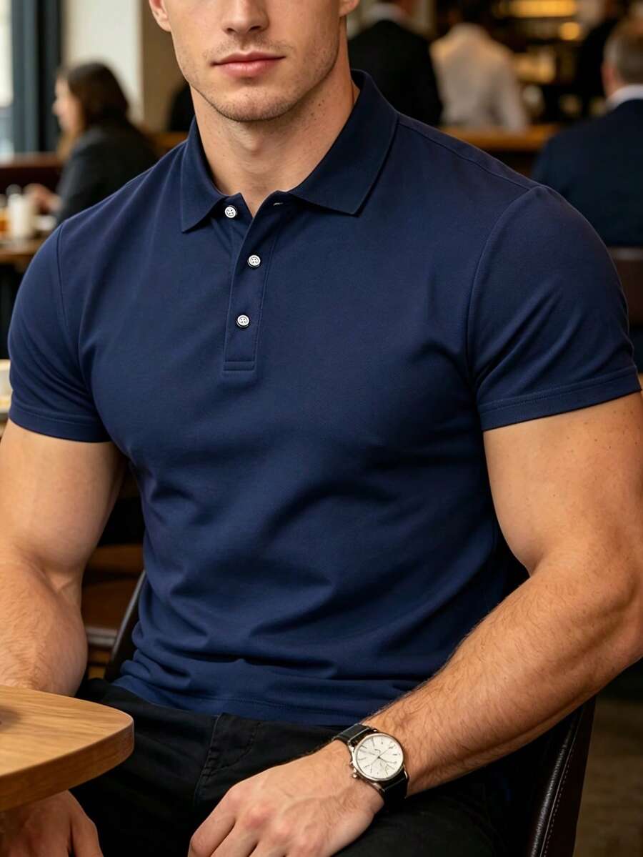 男士夏季休闲纯色短袖 Polo 衫