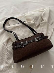 New Fashion Belt Hardware Handbag & Shoulder Bag, Elegant Women's Satchel, Quiet Luxury Style For Work, Office, School, Shopping, Travel, Best Seller - Coffee - View 2