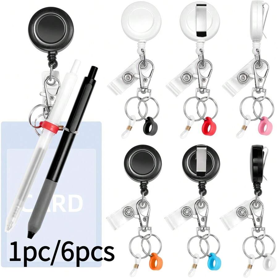 1pc/6pcs Retractable Badge Holder - Lanyard Pen Clip, Nurse ID Holder, Office And Hospital Accessories - A - View 1