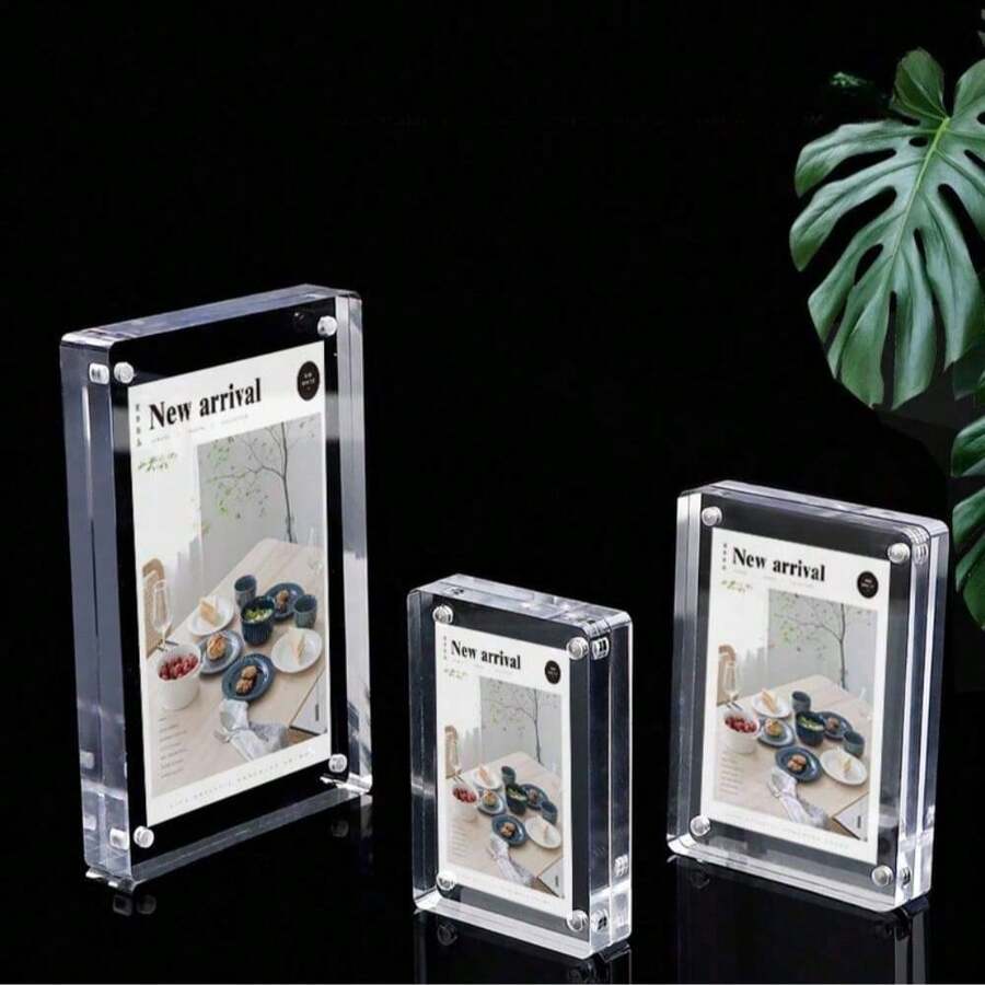 Minimalist Multi-Functional Refrigerator Magnets & Decorative Stickers, Valentine's Day, Wedding, Birthday, Photo Frame, Acrylic Magnetic Refrigerator Photo Frame, Acrylic Photo Frame, Double-Sided Photo Refrigerator Magnet Frame, Transparent Photo Display Frame - Transparent - View 1