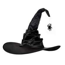 1PC Women's Halloween Witch Hats Black Pleated Wizard Top Hat With Spider Costume Accessories For Cosplay Fancy Dress And Parties - Halloween Witch Hat - View 7