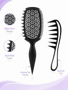 2pcs Curly Hair Comb Set, Ventilated Styling Comb With Flexible Teeth, Side Comb And Pointed Tail Handle, Black Root Volumizing Comb, Suitable For Wavy, Curly, Fine And Thick Hair, Dry And Wet Use Styling Tool - Multicolor - View 3