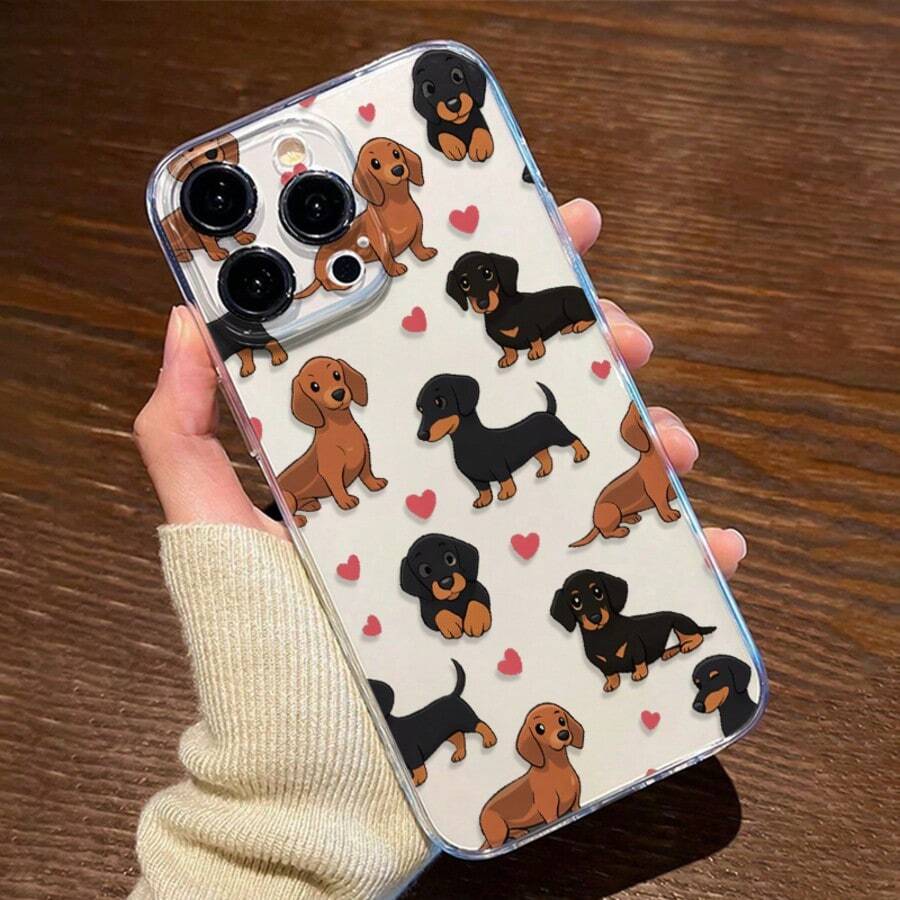 1 pieza Funda protectora de teléfono de TPU con cobertura completa, con diseño de perro salchicha y carcasa transparente - Multicolor - Ver 1
