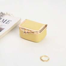 1pc Solid Color Gold Trim Litchi Grain PU Leather Jewelry Coin Earphone Storage Mini Pouch With Gold Ball Snap Button Closure, Sweet Vintage Style, Travel Commute Daily Carry Bag For Girls - Multicolor - View 22