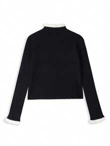 Soft Sexy Unique Long Sleeve T-Shirt Women Early Autumn Slimming Base Layer Top Sweater - Black - View 6