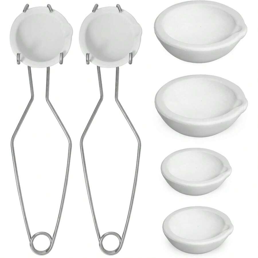 8pcs Crucibles For Melting Metal Kit, 4 Ceramic Quartz Crucibles And 2 Upgraded And Enlarged Ceramic Quartz Crucibles, 2pcs Whipclip Handle 2A - White - View 1