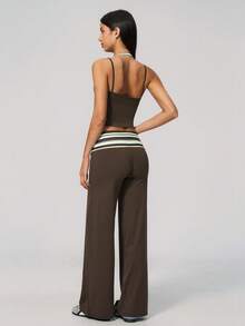 MASKERT Ladies' contrasting color back vest sports pants set yoga training running set tennis golf Pilates - 棕色 - 查看 3