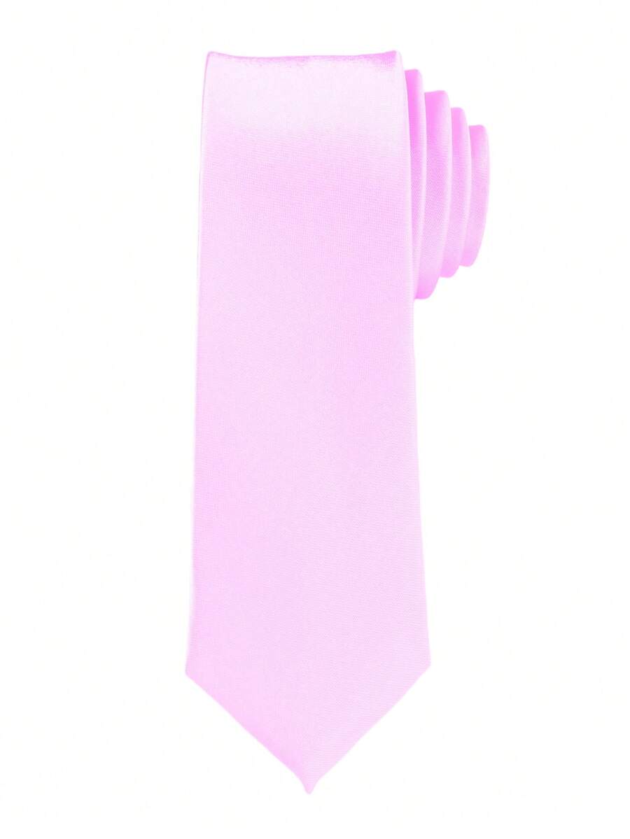 1PC Men's Solid Color Tie, Business Formal Narrow Tie (4cm) - Pink - View 1