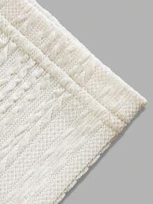 Men's Beige Cable Knit Texture Polo Shirt, V-Neck Short Sleeve Casual Knit Top - Apricot - View 4