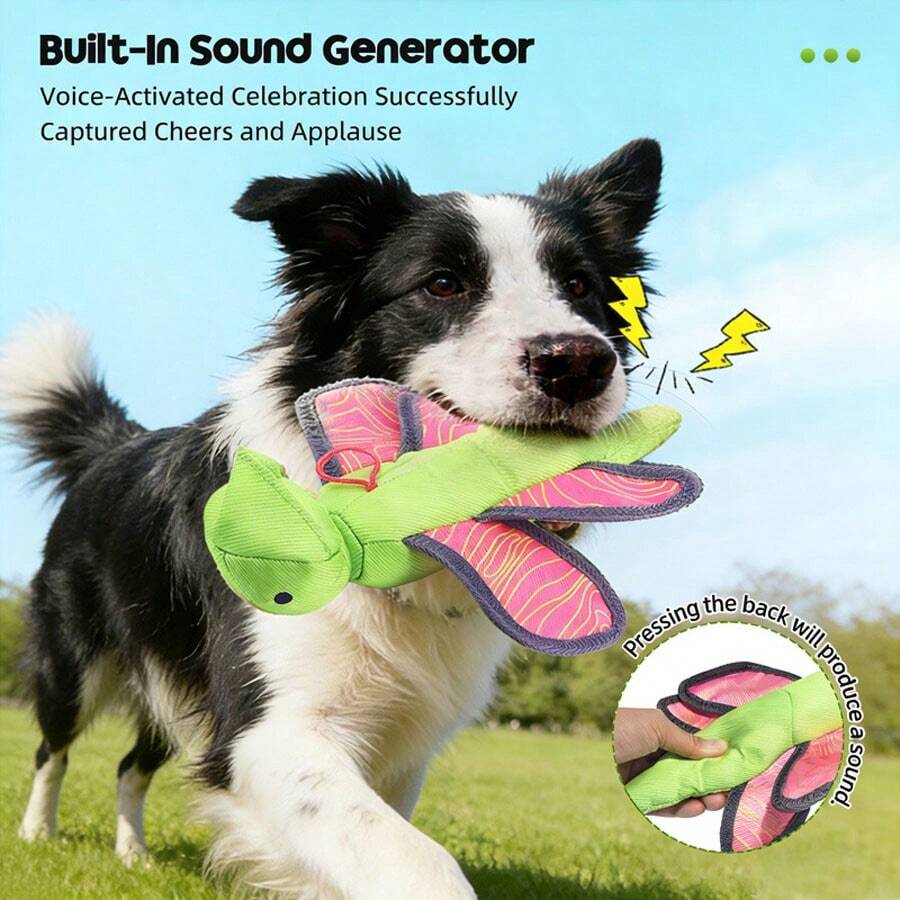 Dog Spring-Loaded Flying Insect Toy, Oxford Fabric Interactive Squeaky Chew Toy, Pet Fun Throw Toy - Green - View 1