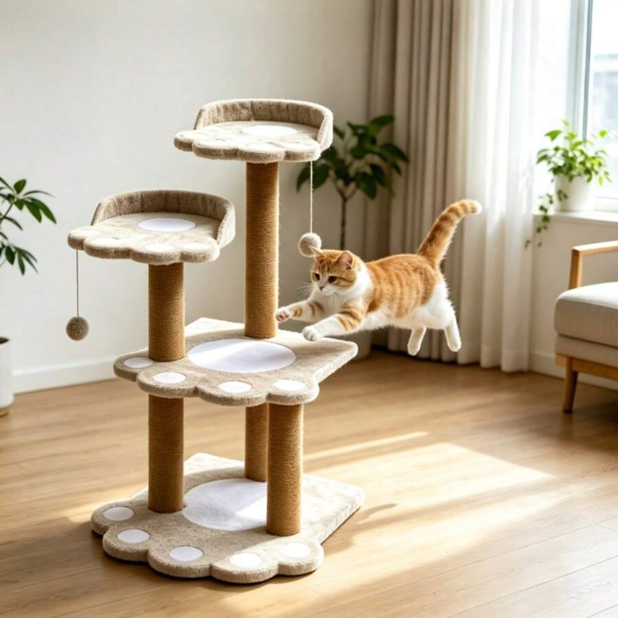 Cat Climbing Frame 60*52*85cm Multi-Level Paw Shape Cat Tree Tower Random Color Delivery Sisal Scratching Post Perch Platform Nest Toy For Indoor Kitten Adult Cat Rest Play Activity Furniture - Multicolor - View 1
