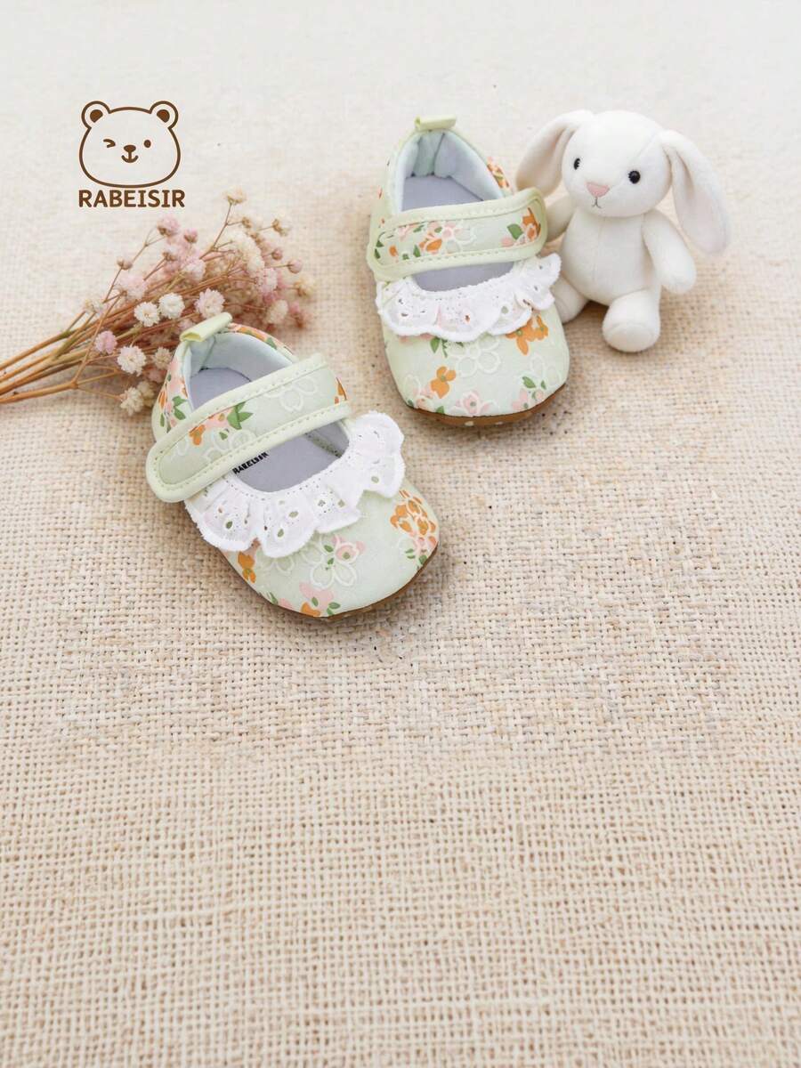 Spring/Autumn Infant Girl Pre-Walker Shoes, Princess Shoes With Lace Design, Soft And Comfortable, 0-18 Months, Indoor Wear - Coral Orange - View 1