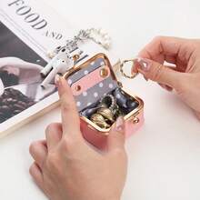 1pc Solid Color Gold Trim Litchi Grain PU Leather Jewelry Coin Earphone Storage Mini Pouch With Gold Ball Snap Button Closure, Sweet Vintage Style, Travel Commute Daily Carry Bag For Girls - Multicolor - View 5