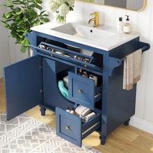 Bathroom Vanity, Smooth Ceramic Washbasin, 86 Cm High Vanity With Drawers And Towel Rack - 藏蓝色 - 查看 3