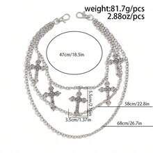 1pc Gothic Style Multi-Layer Stacked Cross Tassel Pendant Geometric Chain Body Chain Pant Chain, Vintage Hip Hop, Holiday Party, Casual Daily, Street Photography, Men's Couple Birthday Banquet Versatile Charming Jewelry Pant Chain Gift - Silver - View 4