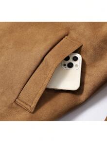 Korean Style Versatile Slimming Motorcycle Coat Solid Color Button Jacket For Daily, College, Travel, Autumn/Winter - Coffee Brown - View 4