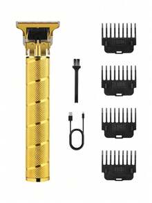 HIENA 3-In-1 Gold Hair Clipper & Grooming Set, LCD Display USB Rechargeable Hair Clipper, Zero Gap T-Blade Trimmer And Foil Electric Shaver, 8 Guide Combs Full Salon Accessories, Suitable For Fade Haircut, Bald Head, Beard Shaving, Men's Gift - Gold - View 12