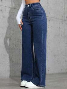 Jeans de pierna recta de color claro para adolescentes - Azul lavado oscuro - Ver 4