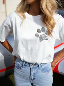Women Graphic Print Crew Neck Short Sleeve Casual Spring Summer Tee - 白色 - 查看 5
