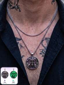 Gothic Halloween Ram Necklace For Men Women, Stainless Steel Layered Chain Pendant With Black Goat Head Charm, Dark Animal Jewelry Accessories - Silver - View 6