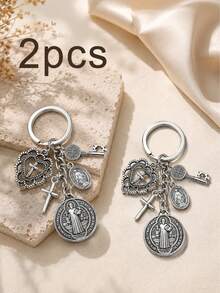 1pc Religious Themed Novelty Keychain | Cross Keychain, Bag Charm, Comes With Various Accessories, Prayer Amulet, Can Decorate Bags And Phones, Car Accessory, Jewelry Keychain Pendant - Multicolor - View 11